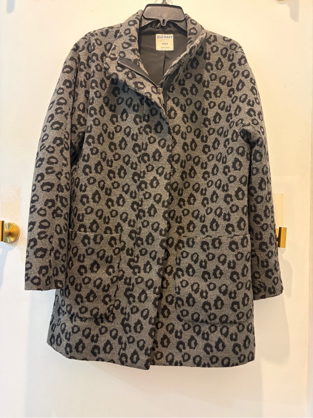 Old Navy Gray Leopard-Print Pea Coat